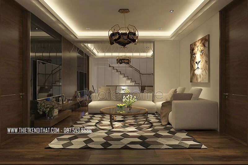 Phòng khách sử dụng bức tường gương kính giúp diện tích phòng được nhân rộng hơn. Gương trang trí phòng khách đẹp, độc lạ và ấn tượng